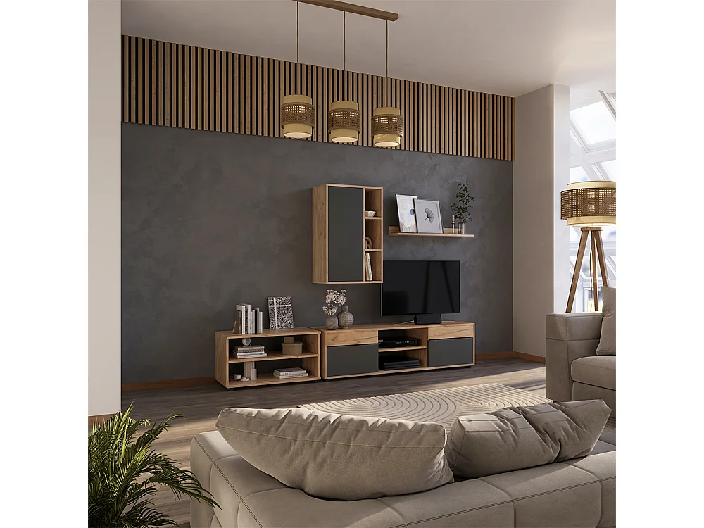 Meuble-paroi chêne doré/anthracite 139.8x35.4x38.9 berno