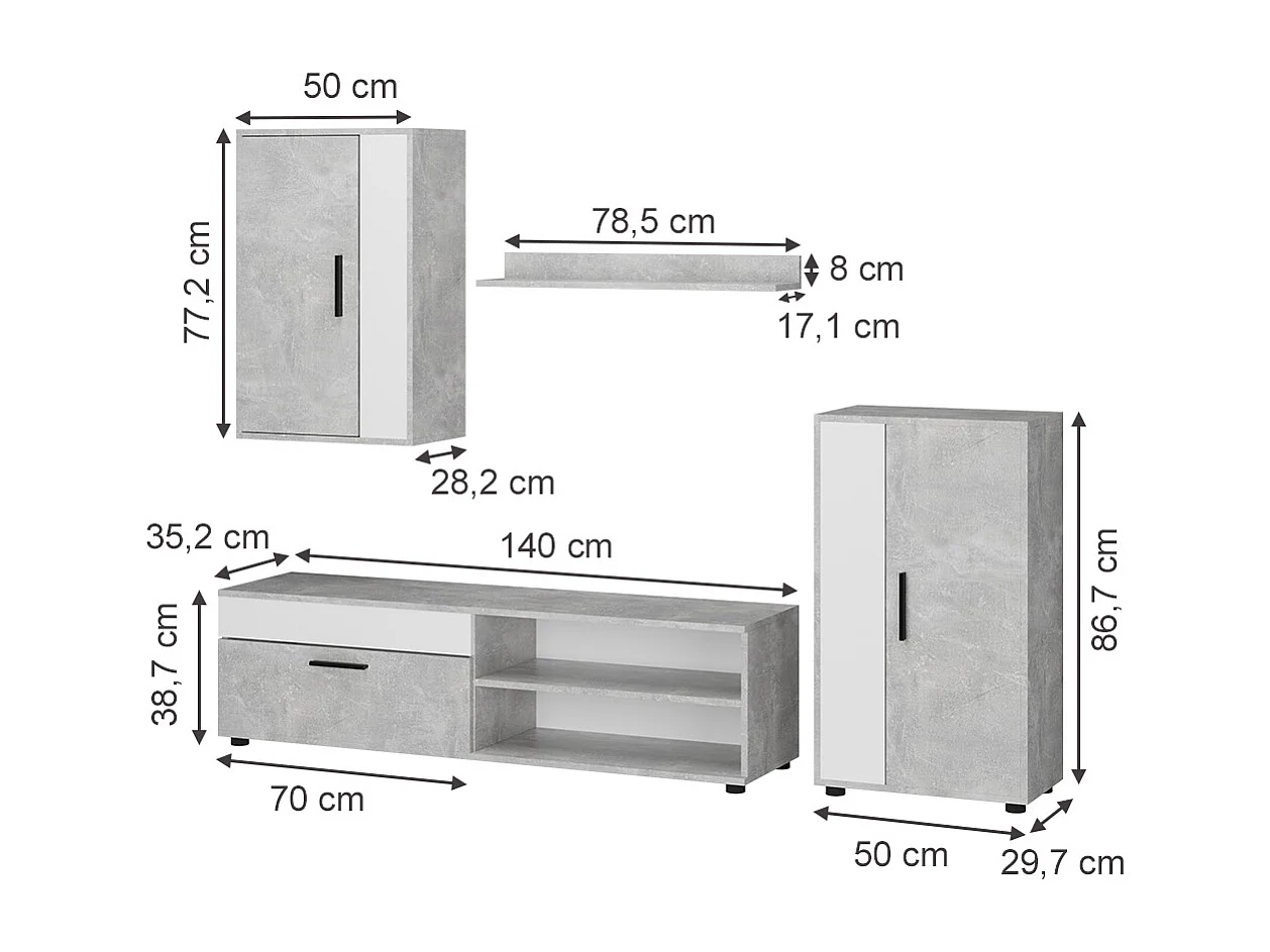 Meuble-paroi béton 140x35.2x38.7 berno