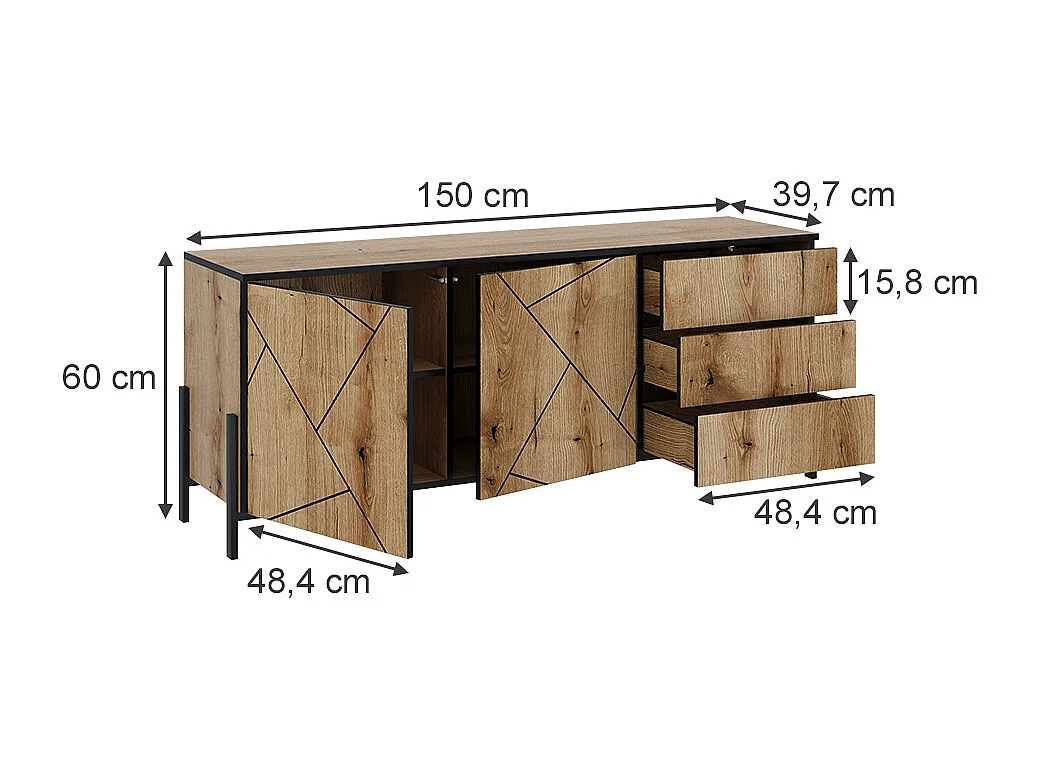 Meuble TV chêne 150x39.7x60 hatto