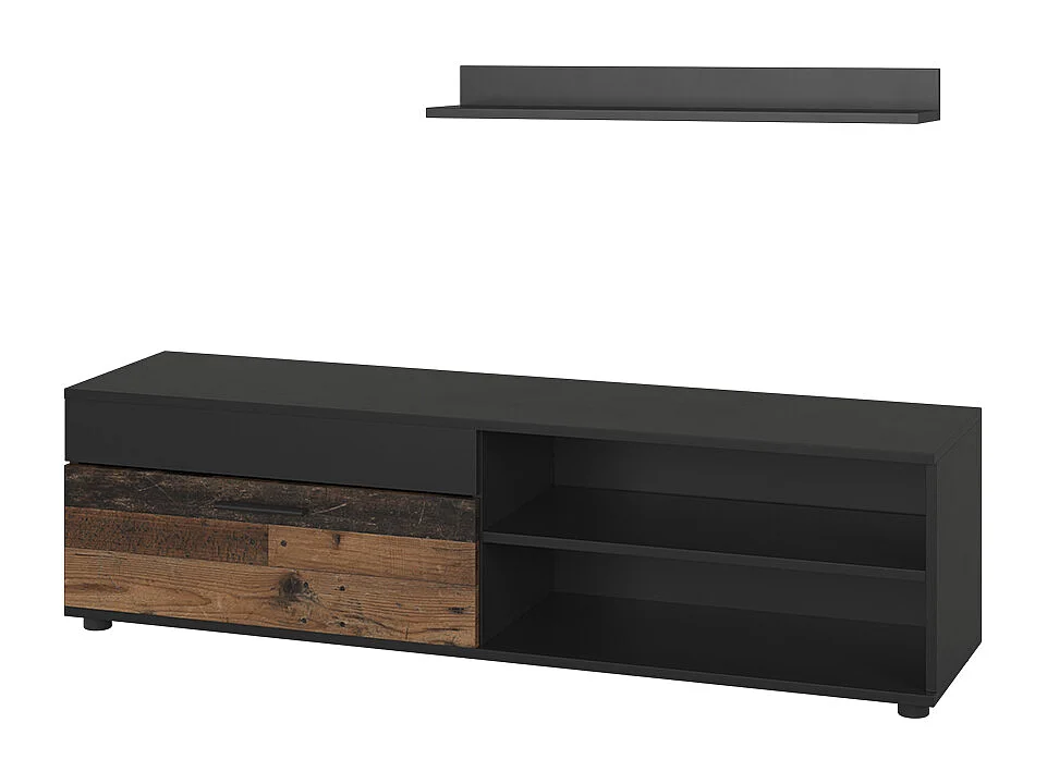 Lowboard & Regal schwarz/oldstyle 139.8x35.3x38.9 berno