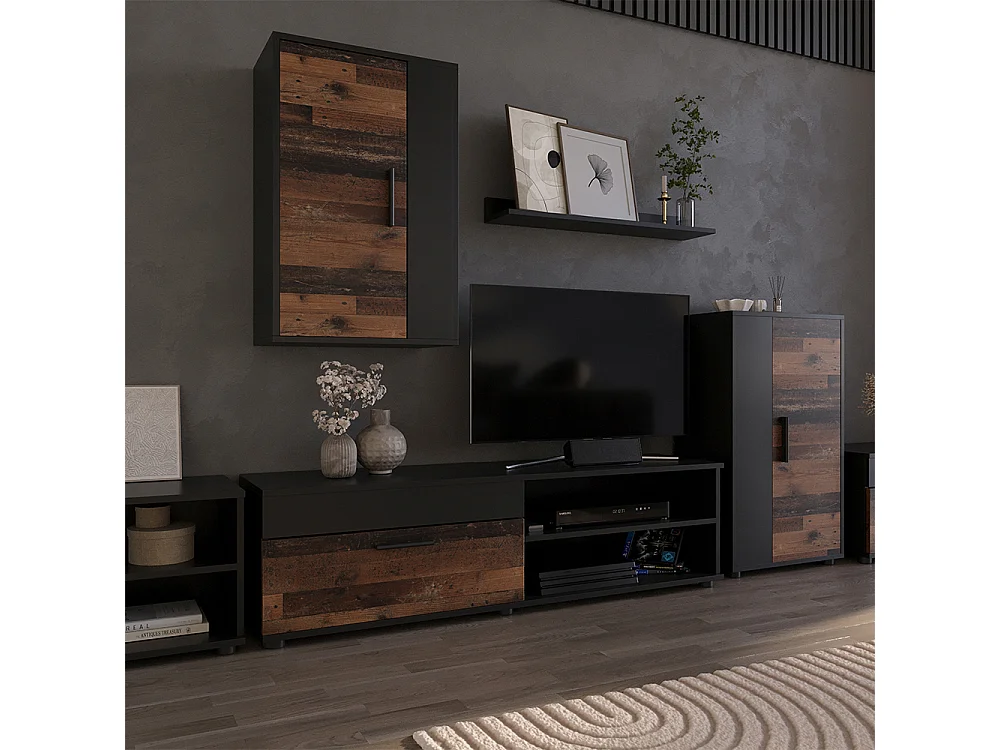 Lowboard & étagère noir/ancien style 139.8x35.3x38.9 berno