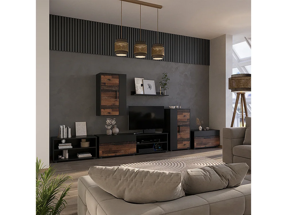 Lowboard & étagère noir/ancien style 139.8x35.3x38.9 berno