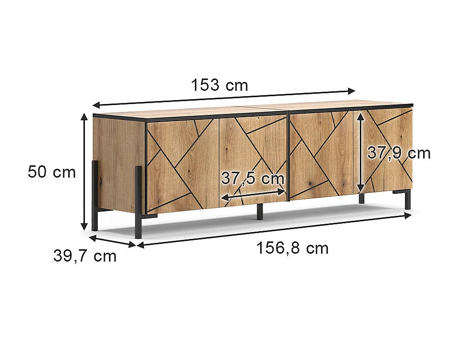 Meuble tv chêne 156.8x39.7x50 hatto