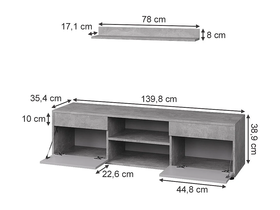 Meuble-paroi béton/blanc 139.8x35.4x38.9 berno