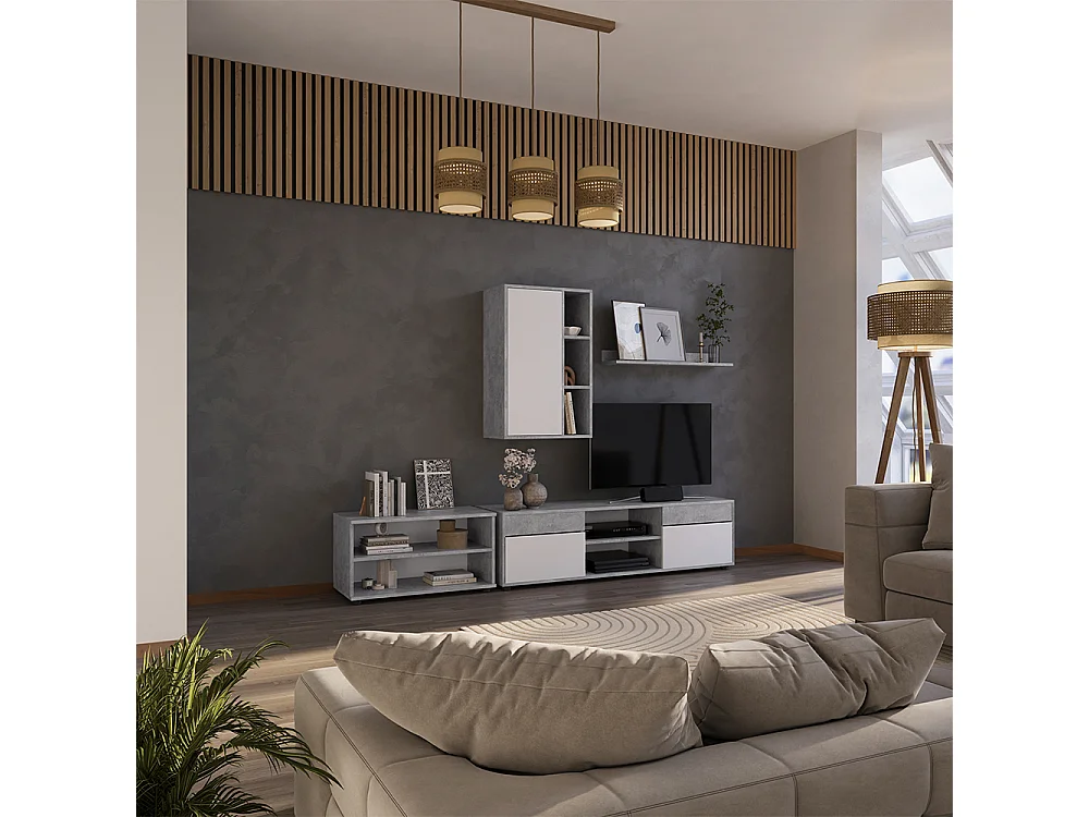 Meuble-paroi béton/blanc 139.8x35.4x38.9 berno