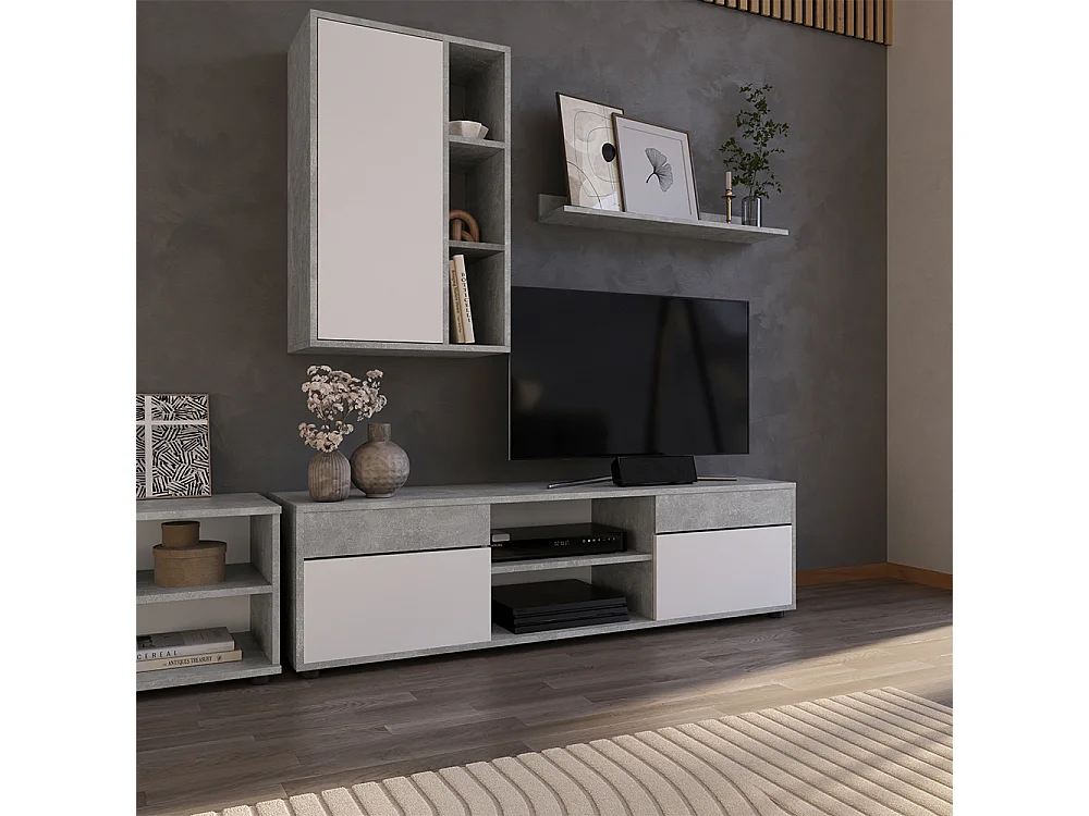 Meuble-paroi béton/blanc 139.8x35.4x38.9 berno