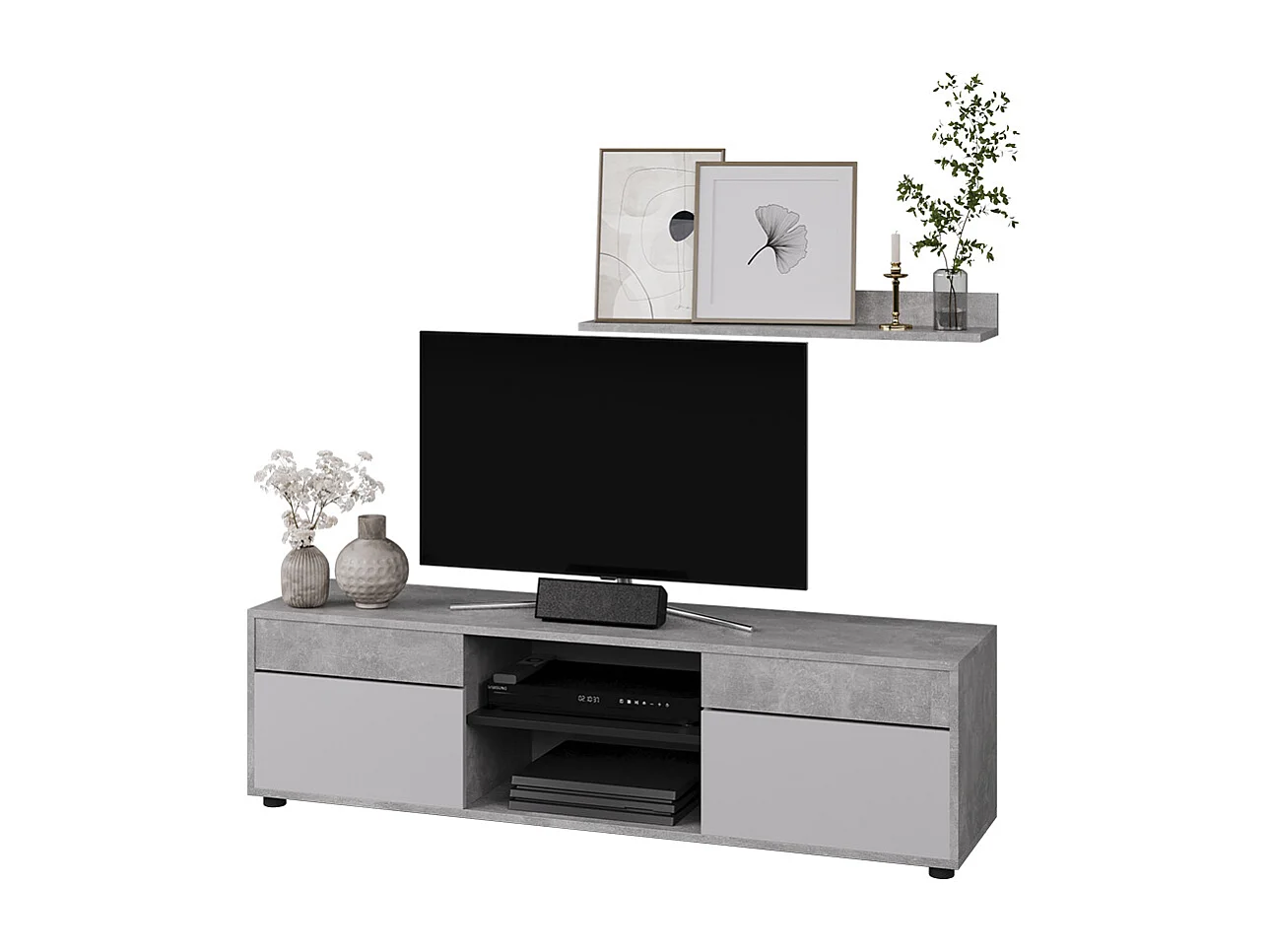 Meuble-paroi béton/blanc 139.8x35.4x38.9 berno