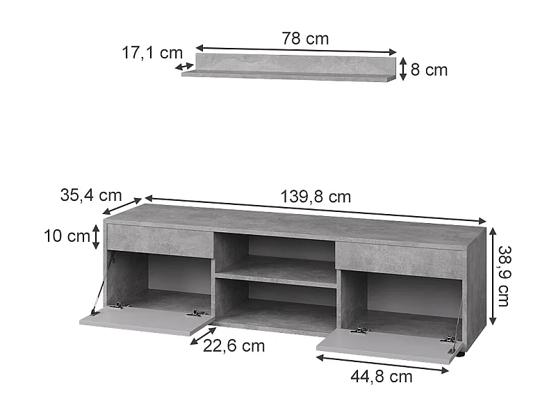 Wohnwand beton/weiß 139.8x35.4x38.9 berno