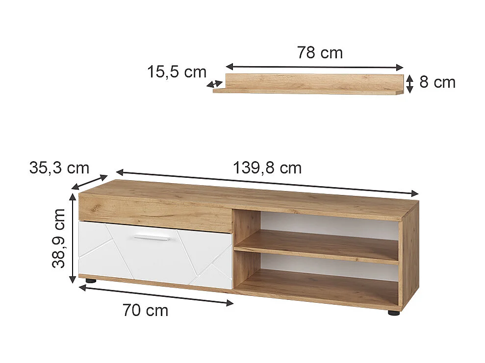 Lowboard & Regal goldkraft eiche/weiß 139.8x35.3x38.9 berno