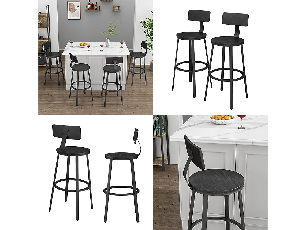 Tabouret de bar noir 34x55x102 caracas