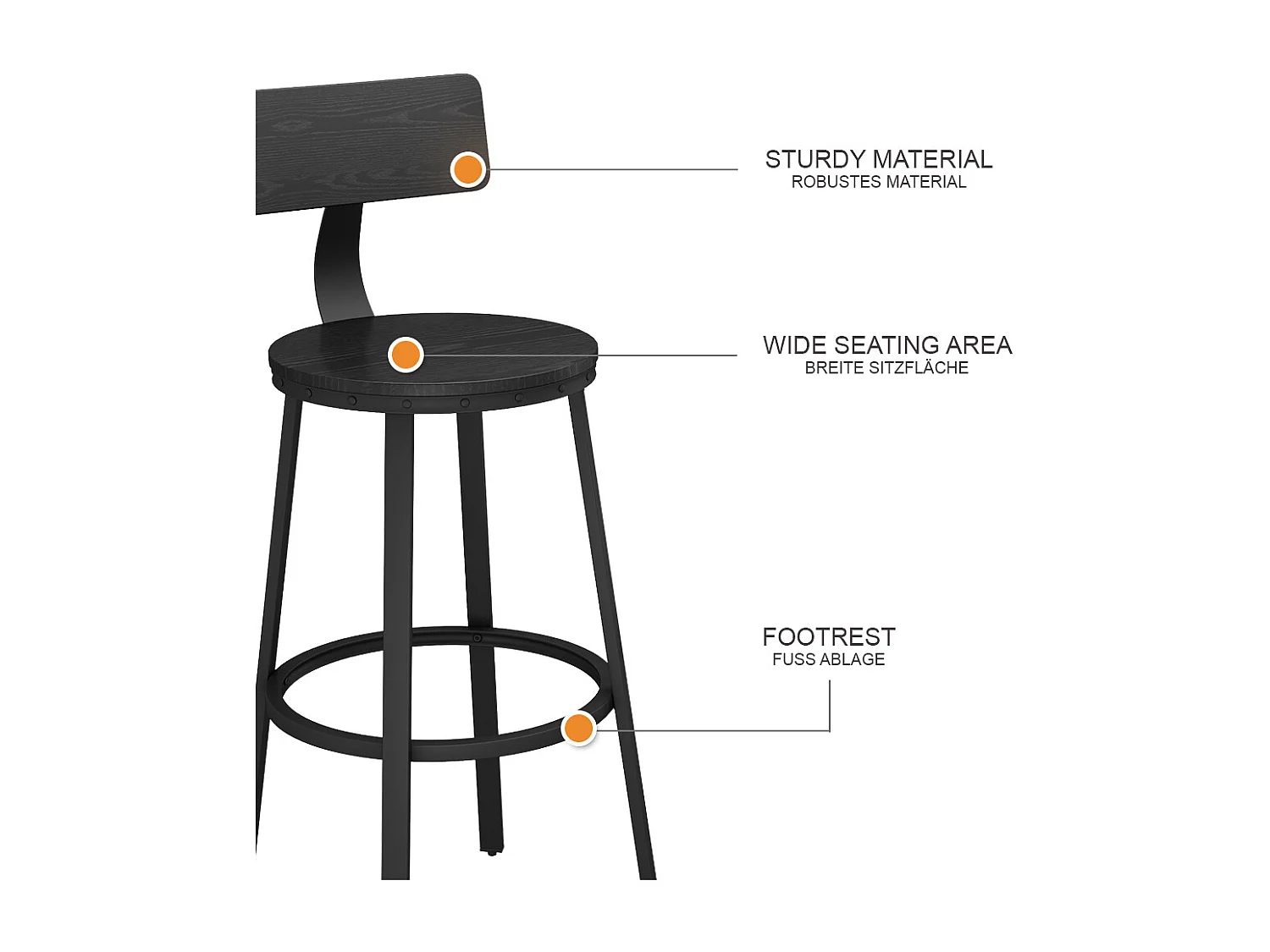 Tabouret de bar noir 34x55x102 caracas