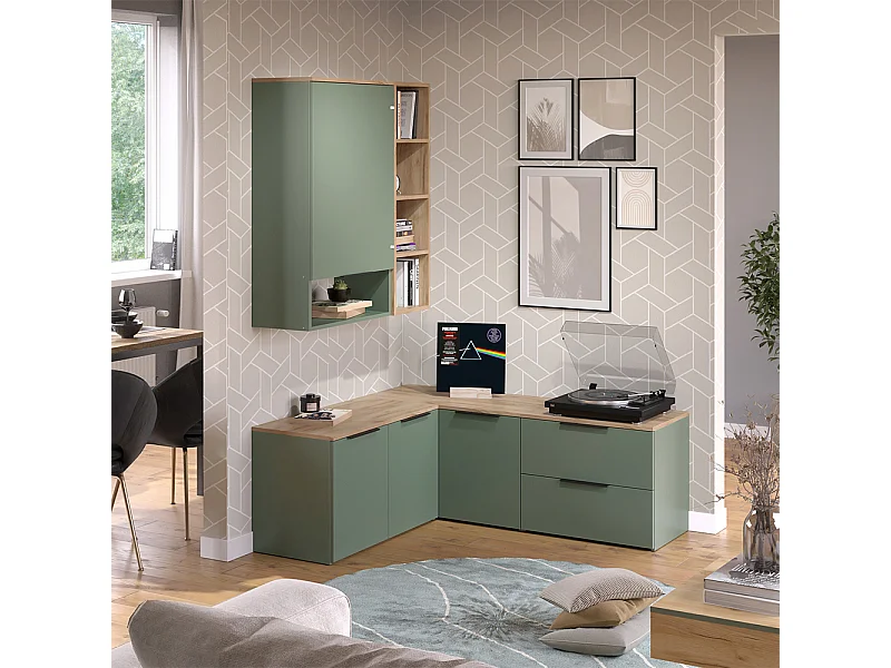 Ściana w salonie zielony 80x40x50 wido