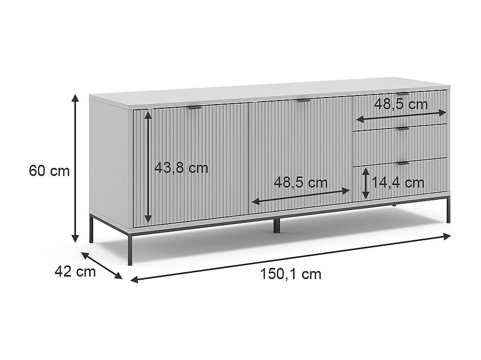 Meuble tv gris 150x42x60 eliza