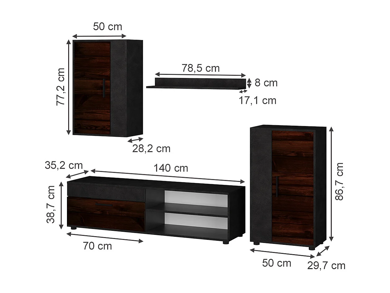 Wohnwand braun 140x35.2x38.7 berno