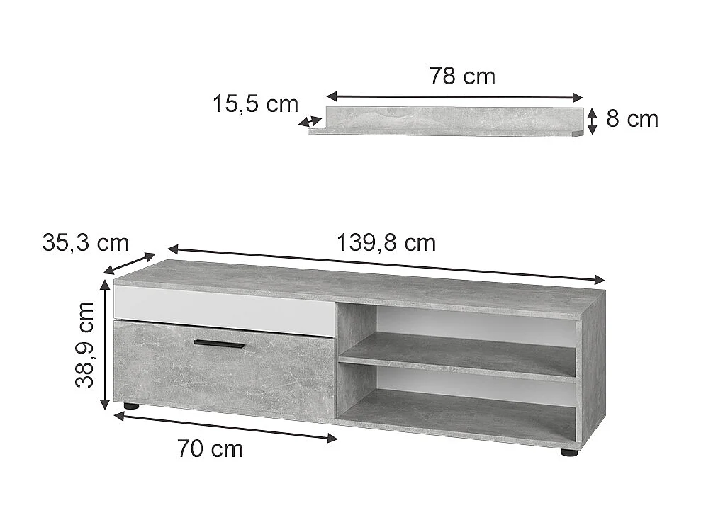 Lowboard & Regal beton/weiß 139.8x35.3x38.9 berno