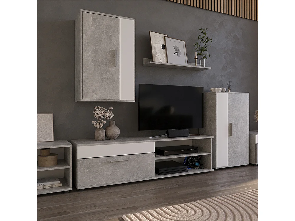 Lowboard & étagère béton/blanc 139.8x35.3x38.9 berno