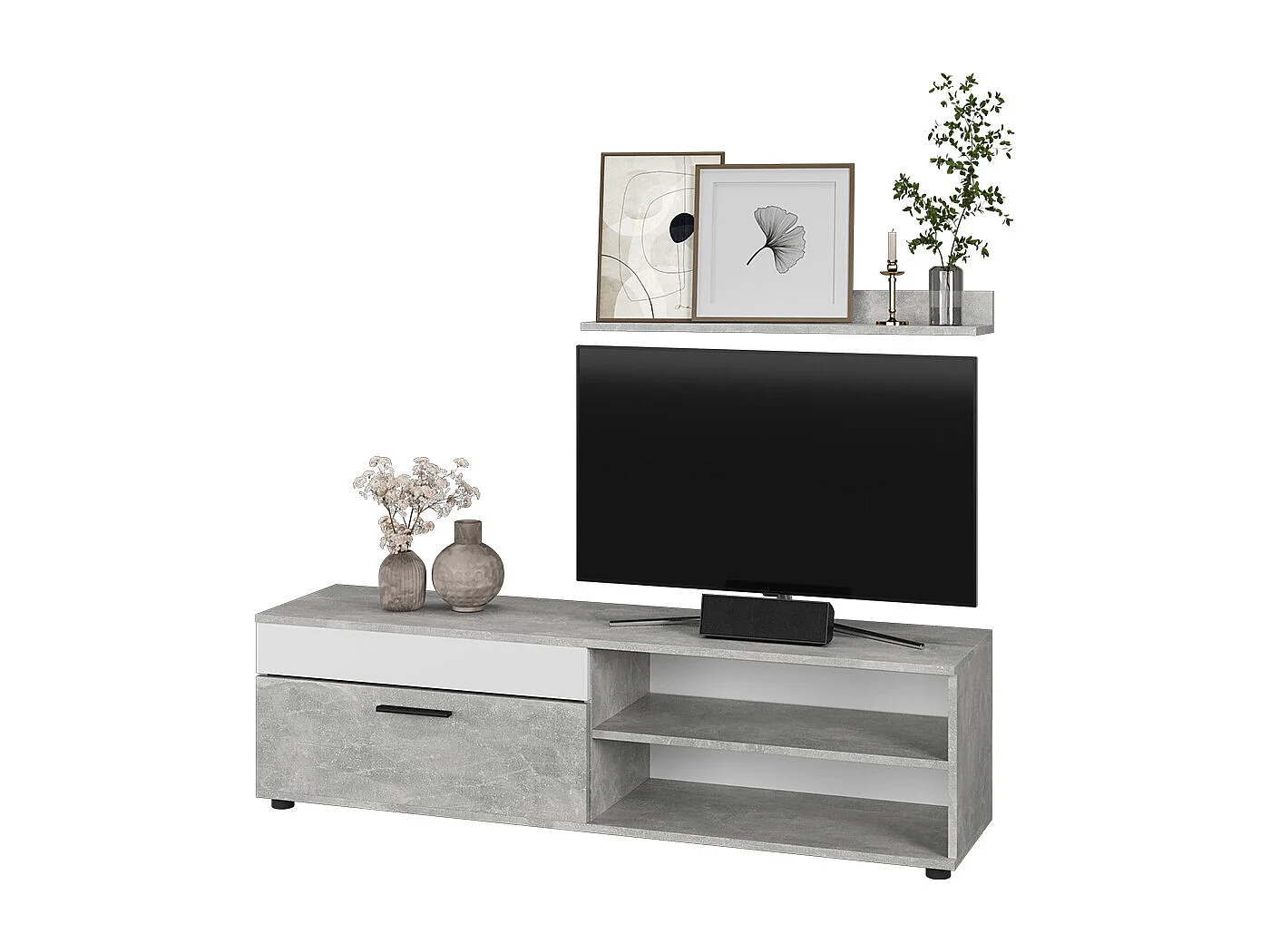 Lowboard & étagère béton/blanc 139.8x35.3x38.9 berno