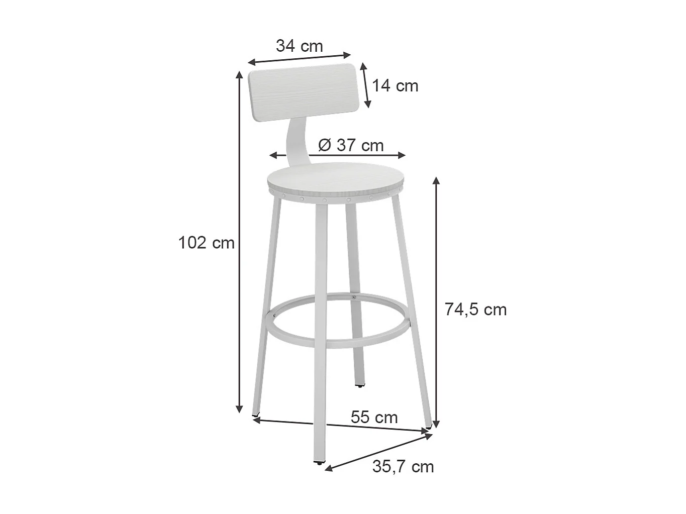 Tabouret de bar blanc 34x55x102 caracas