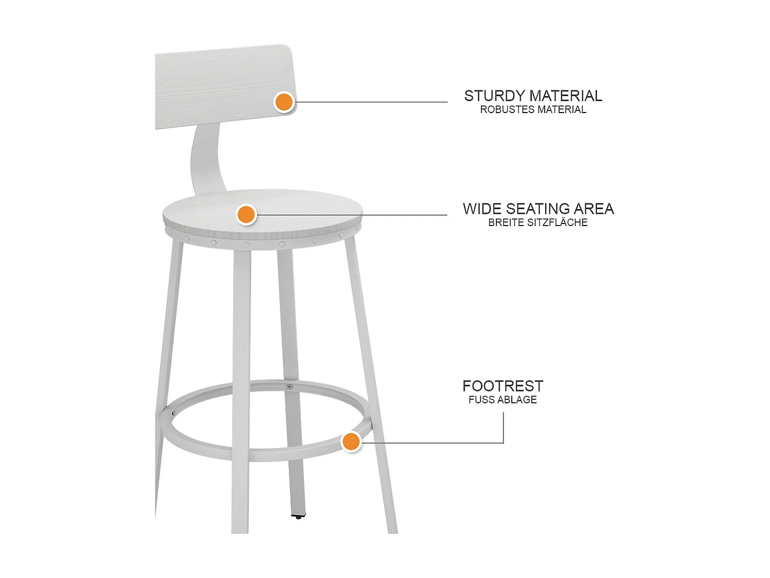 Tabouret de bar blanc 34x55x102 caracas