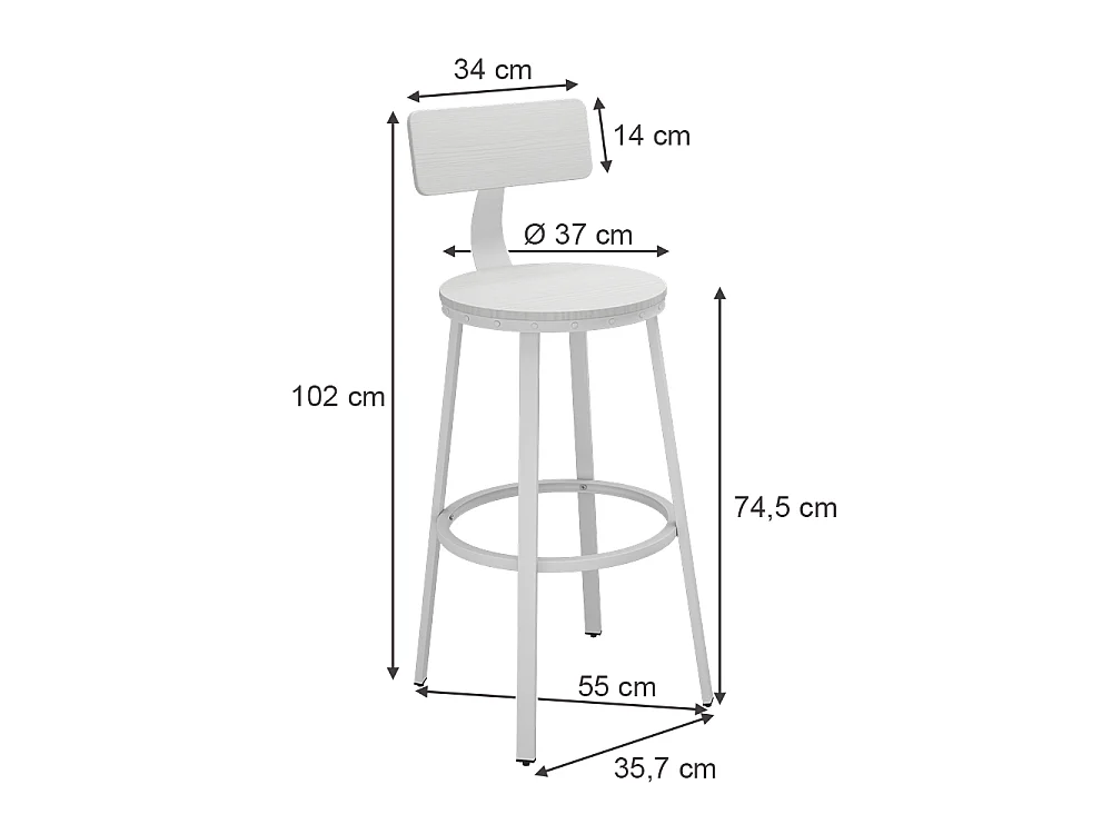 Tabouret de bar blanc 34x55x102 caracas