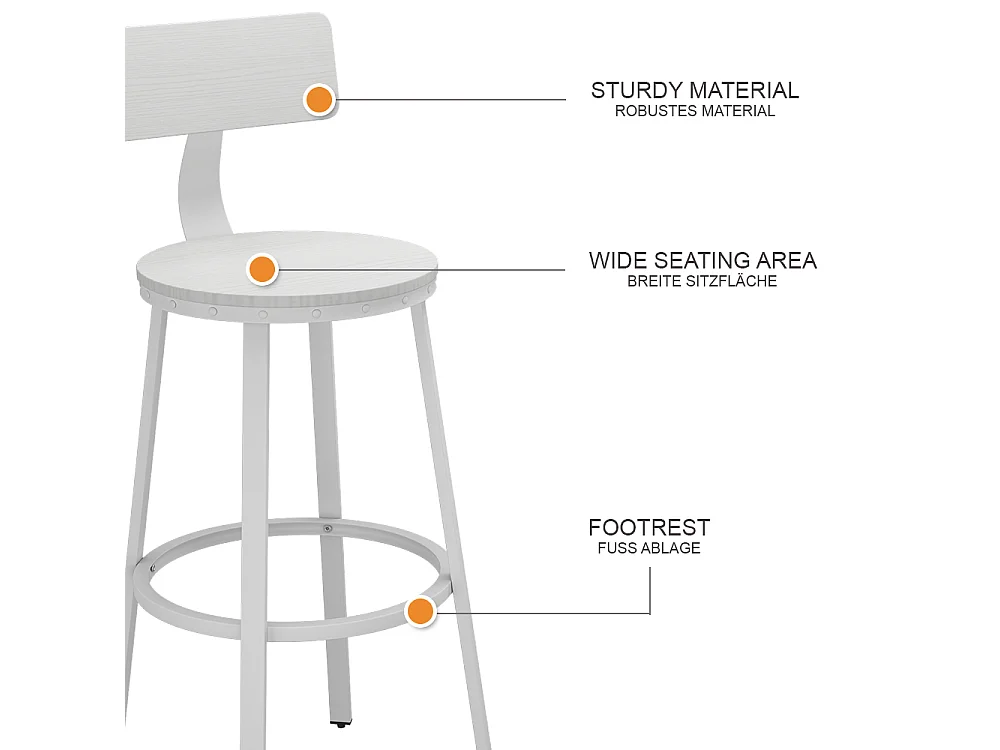 Tabouret de bar blanc 34x55x102 caracas