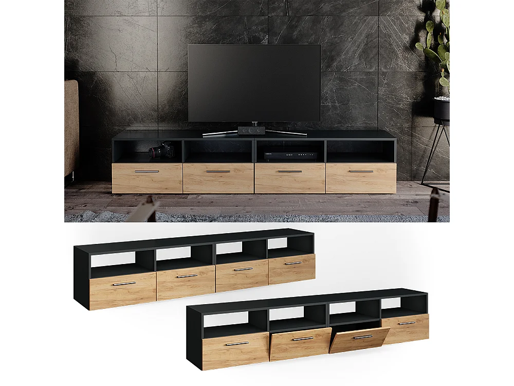 Meuble tv anthracite 190x33.2x38 diego