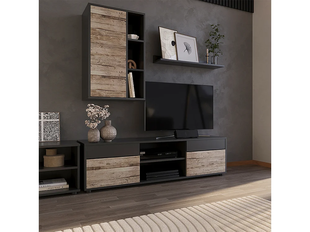 Meuble-paroi noir/chêne sable 139.8x35.4x38.9 berno