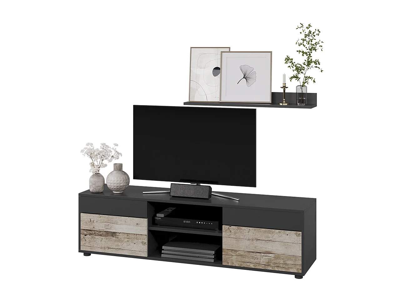 Meuble-paroi noir/chêne sable 139.8x35.4x38.9 berno