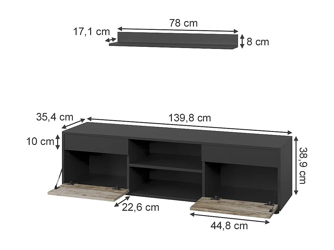 Meuble-paroi noir/chêne sable 139.8x35.4x38.9 berno