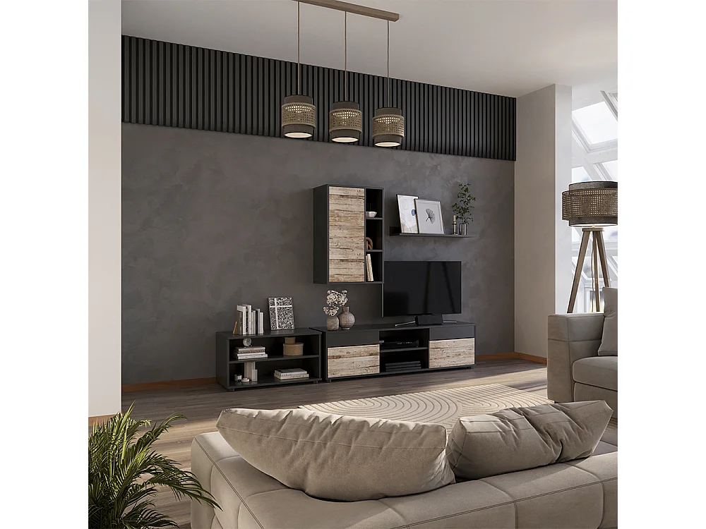 Meuble-paroi noir/chêne sable 139.8x35.4x38.9 berno