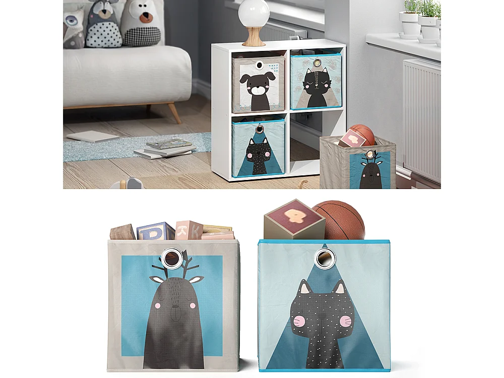 Boîte pliante gris/bleu 30x30x30