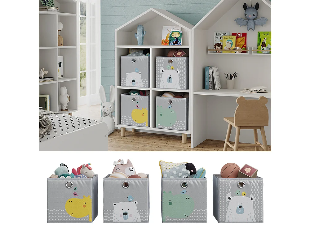 Boîte pliante gris (ours & hippopotame) 30x30x30