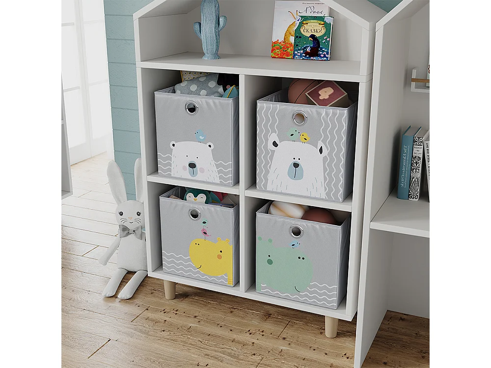 Boîte pliante gris (ours & hippopotame) 30x30x30