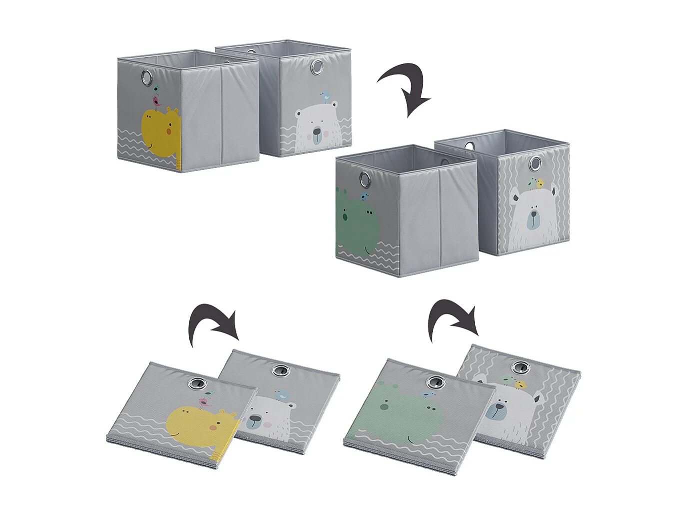 Boîte pliante gris (ours & hippopotame) 30x30x30