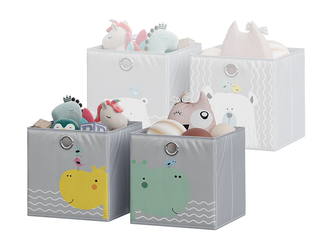 Boîte pliante gris (ours & hippopotame) 30x30x30