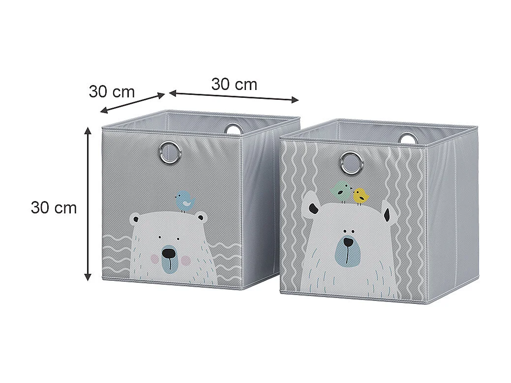 Boîte pliante gris (ours & hippopotame) 30x30x30