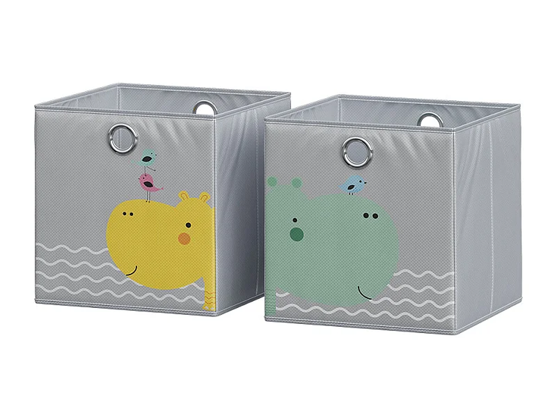 Caixa dobrável cinza (urso e hipopótamo) 30x30x30