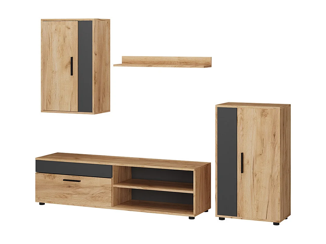 Parete attrezzata quercia dorata/antracite 140x35.2x38.7 berno