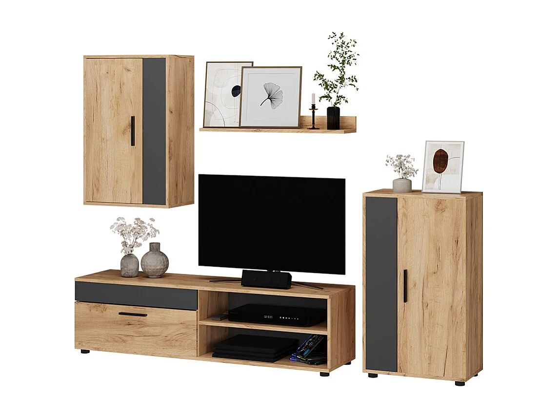 Parete attrezzata quercia dorata/antracite 140x35.2x38.7 berno