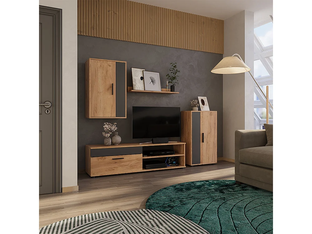 Meuble-paroi chêne doré/anthracite 140x35.2x38.7 berno