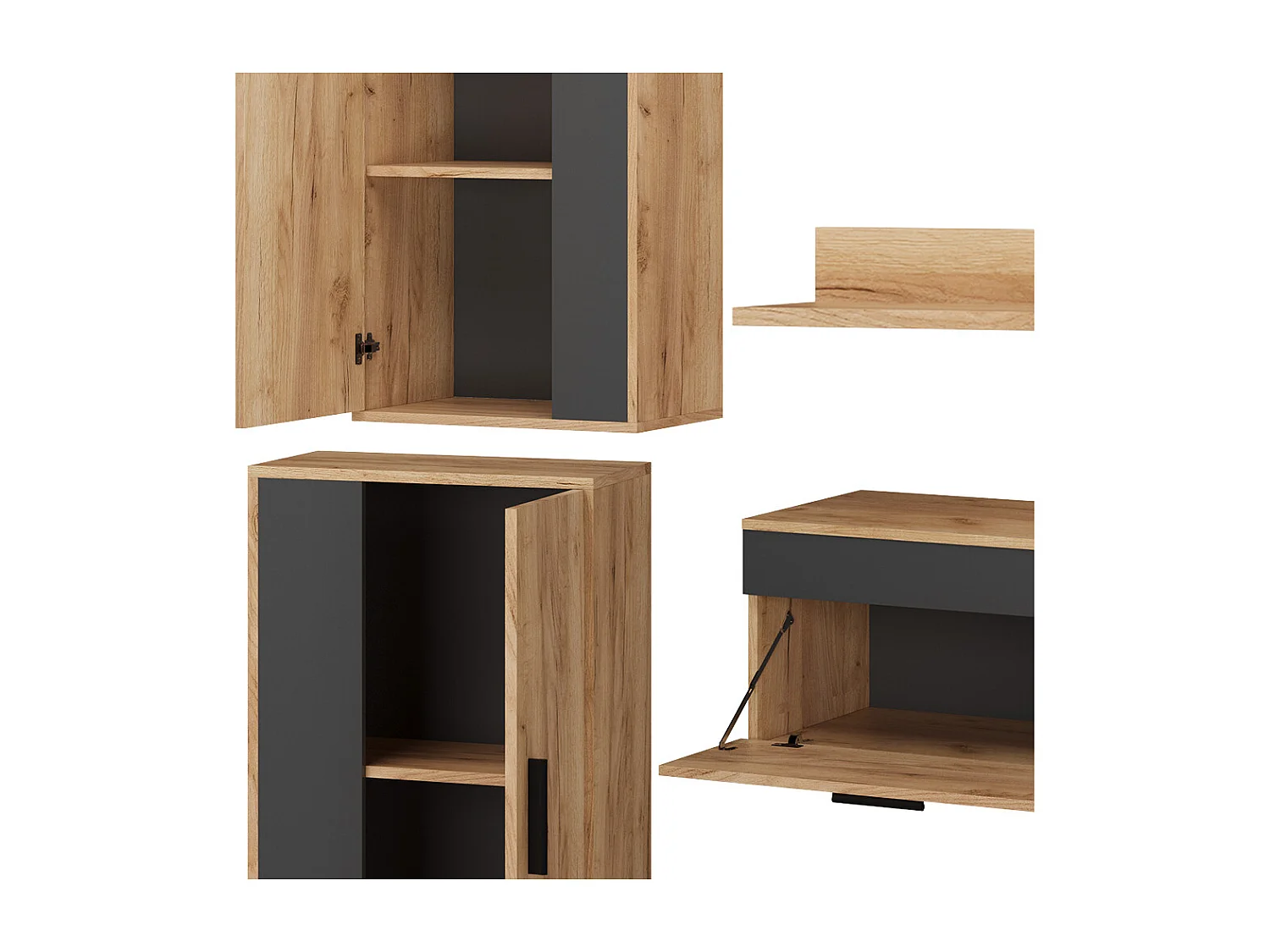 Meuble-paroi chêne doré/anthracite 140x35.2x38.7 berno