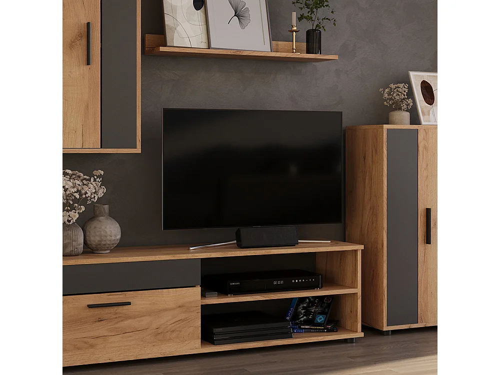 Meuble-paroi chêne doré/anthracite 140x35.2x38.7 berno