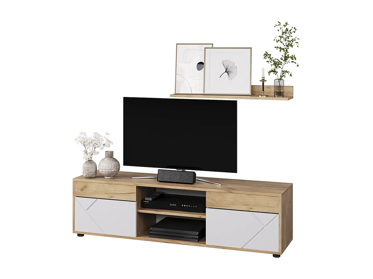 Wohnwand goldkraft eiche/weiß 139.8x35.4x38.9 berno