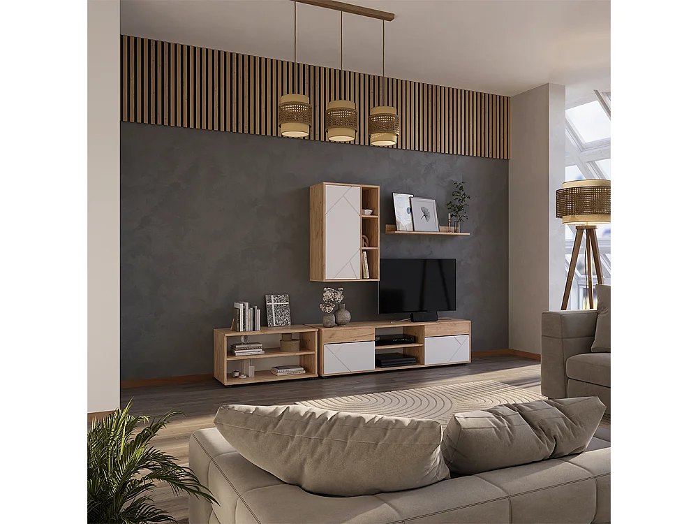 Wohnwand goldkraft eiche/weiß 139.8x35.4x38.9 berno