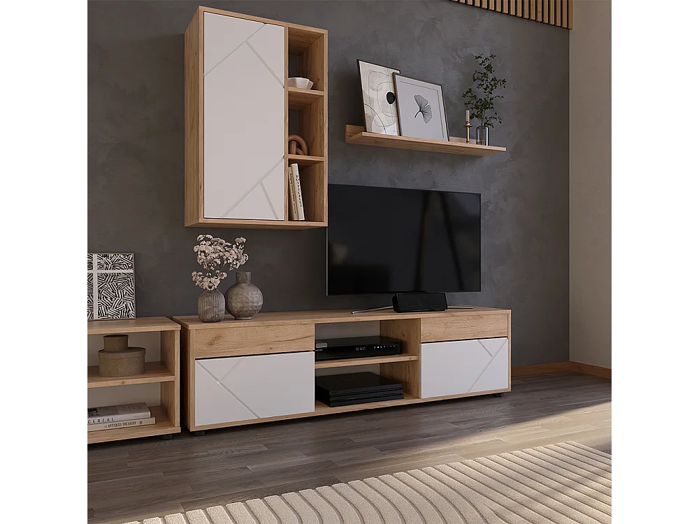 Meuble-paroi chêne doré/blanc 139.8x35.4x38.9 berno