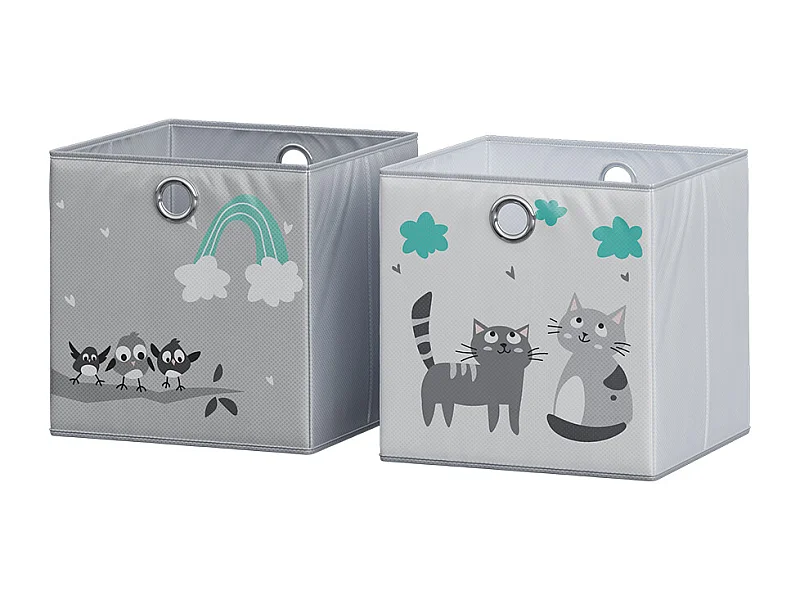Boîte pliante gris (chats et oiseaux) 30x30x30