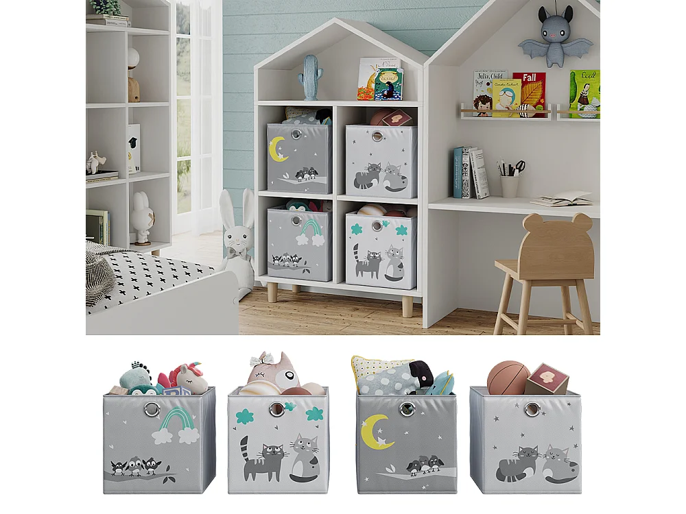 Boîte pliante gris (chats et oiseaux) 30x30x30