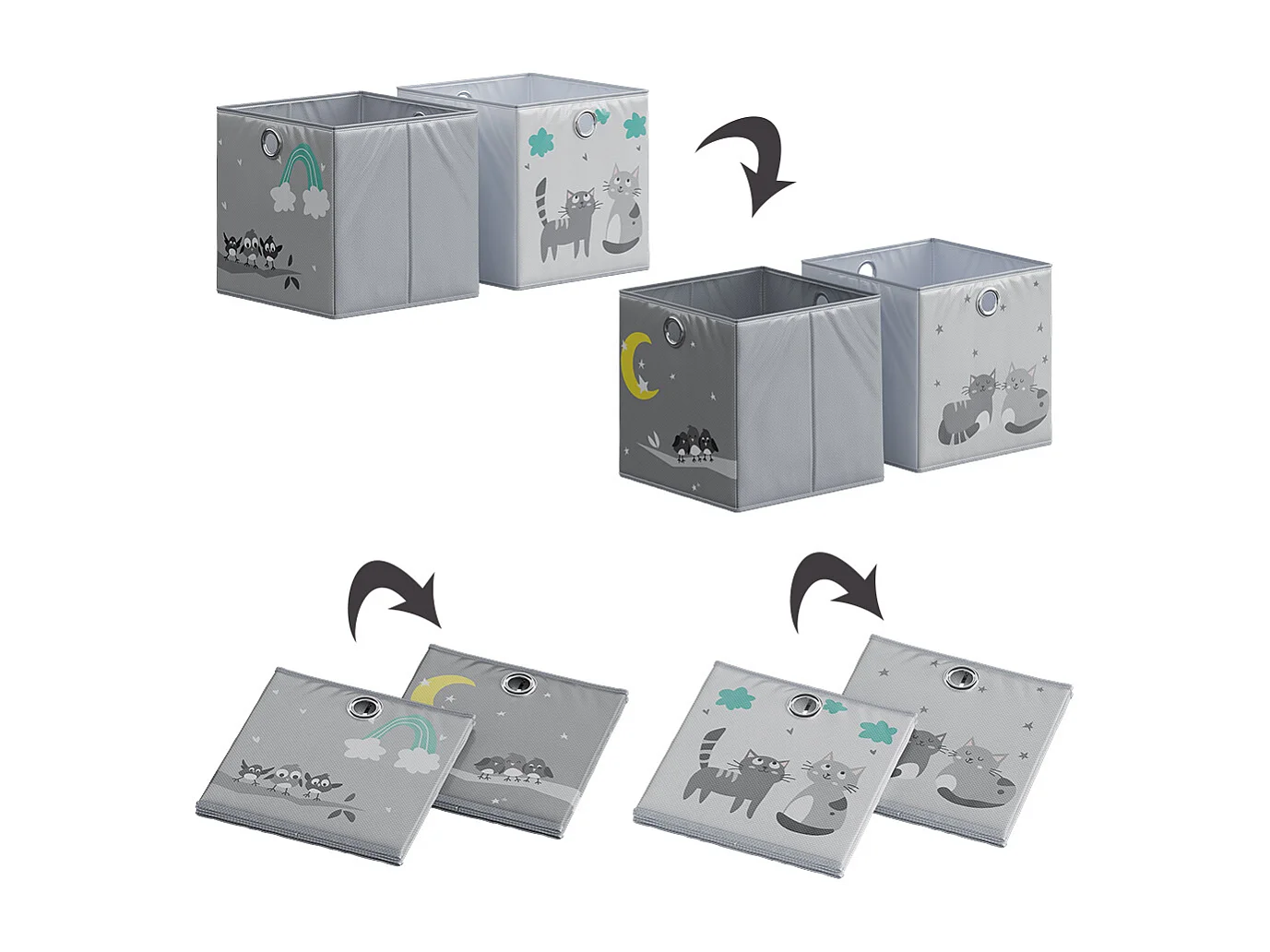 Boîte pliante gris (chats et oiseaux) 30x30x30