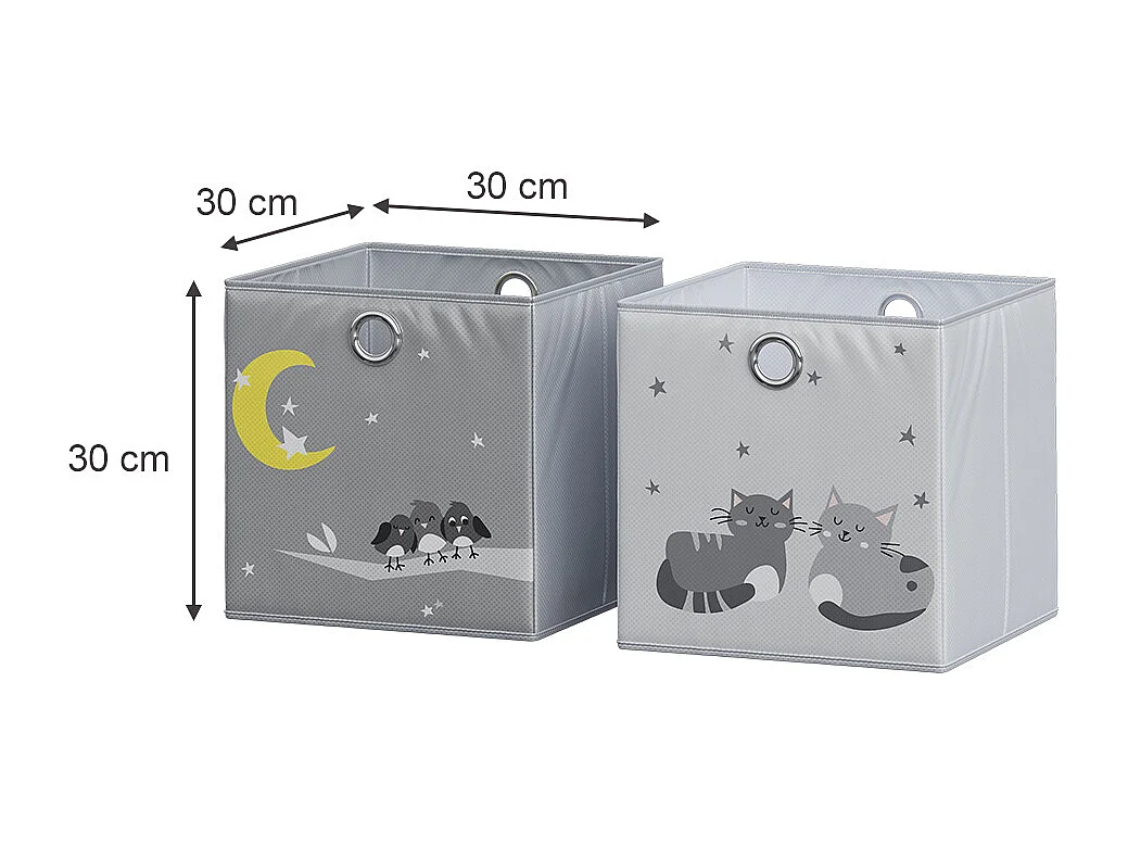 Boîte pliante gris (chats et oiseaux) 30x30x30