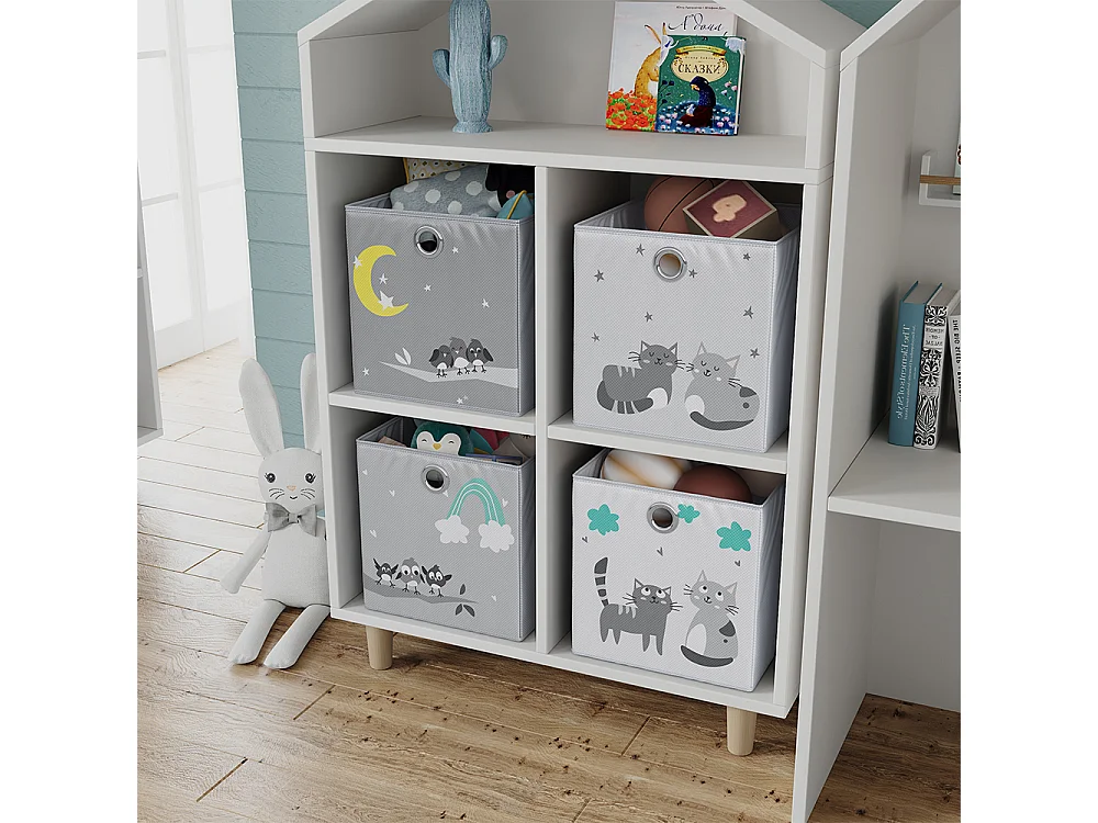 Boîte pliante gris (chats et oiseaux) 30x30x30